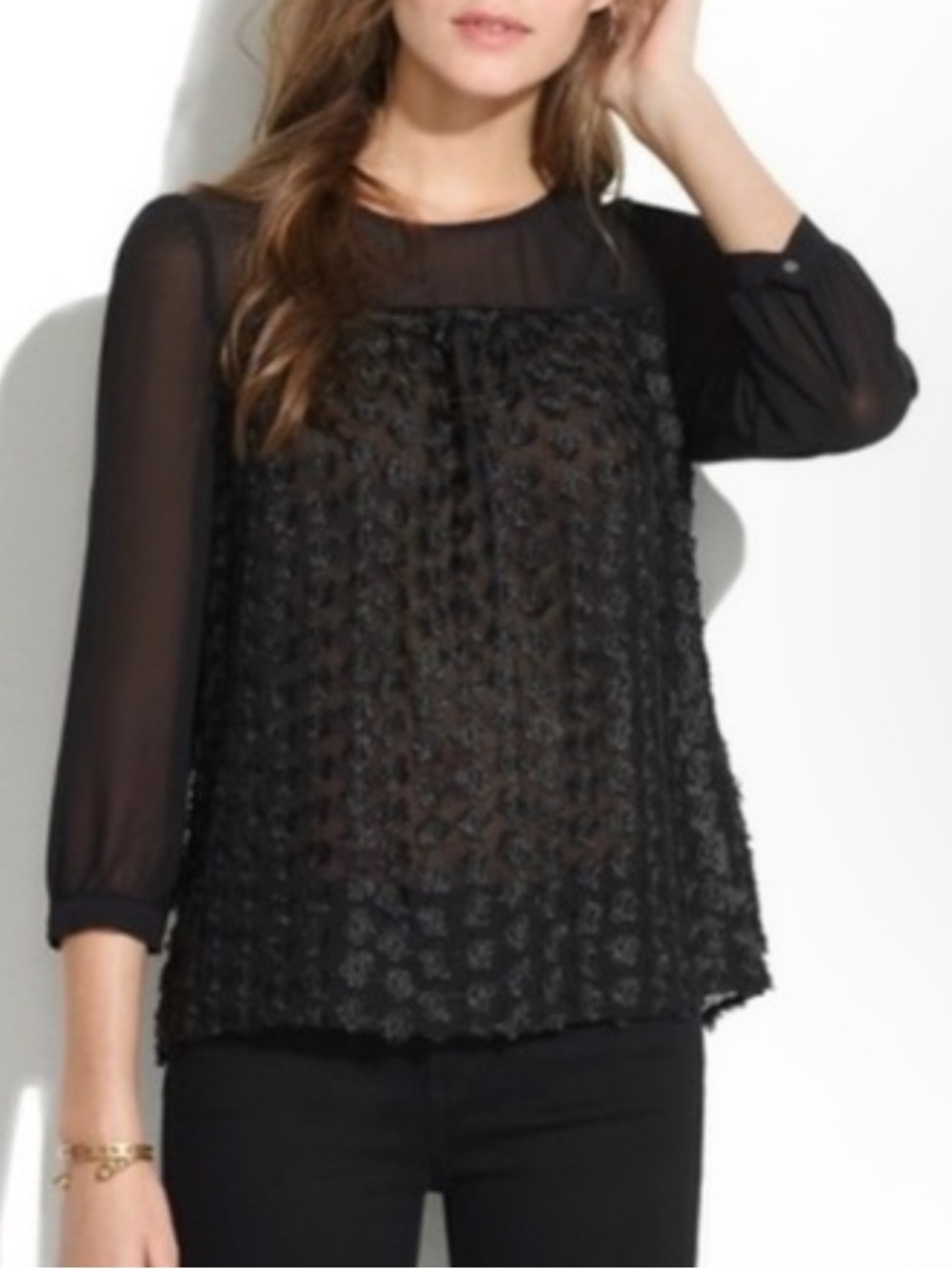 Madewell sheer textured black top